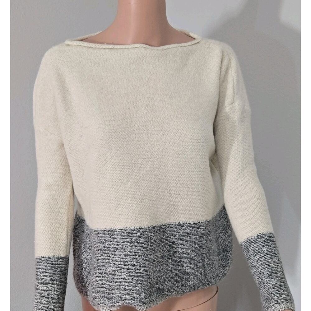 Vince Women's Colorblock Knit Pullover Sweater Boat Neck Ivory Gray L